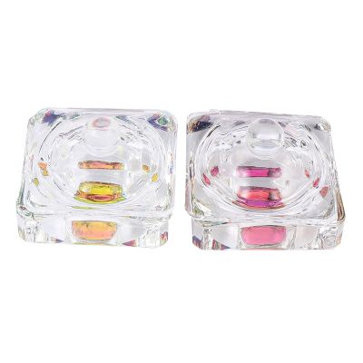 HONMEET 2pcs Crystal Dappen Dish Nail Cup with Lid for Nail Liquid Powder Easy to Clean Crystal Container for Diy Manicure