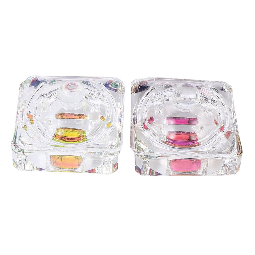 HONMEET 2pcs Crystal Dappen Dish Nail Cup with Lid for Nail Liquid Powder Easy to Clean Crystal Container for Diy Manicure