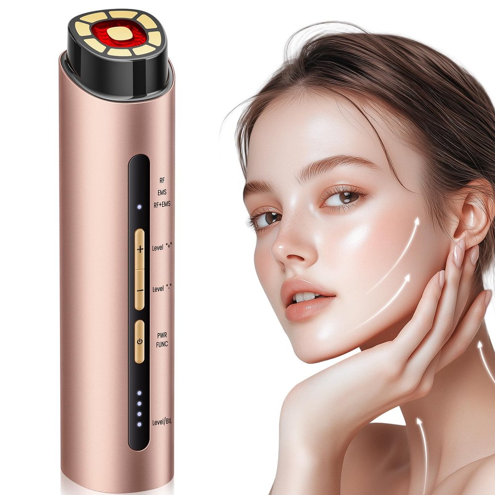 INTEO Microcurren Facial Device, 3 Modes Red Light Therapy for Face and Neck, Skin Care Facial Massager Perfect Gifts for Women Men(Gold)