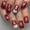 Christmas Red Press on Nails Medium Square Fake Nails Winter Xmas Glue on Nails Snowflake Elk Nails Press ons Glossy Stick on Nails Christmas Acrylic Nails for Women 24 Pcs view 1
