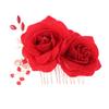 MERRYHAPY 2pcs Rose Flower Hair Side Comb Rhinestone Decor Elegant Hairpins for Weddings Parties and Special Occasions Beautiful Floral Hair Accessories Red view 1