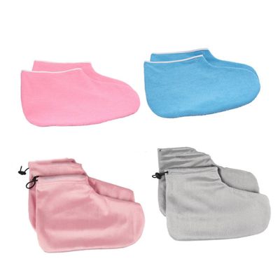 Healeved 2pair Thermal Insulation Foot Strap of Heat Preservation Cotton Foot Covers for Beauty Salon Use Light Pink Grey Elastic Bands