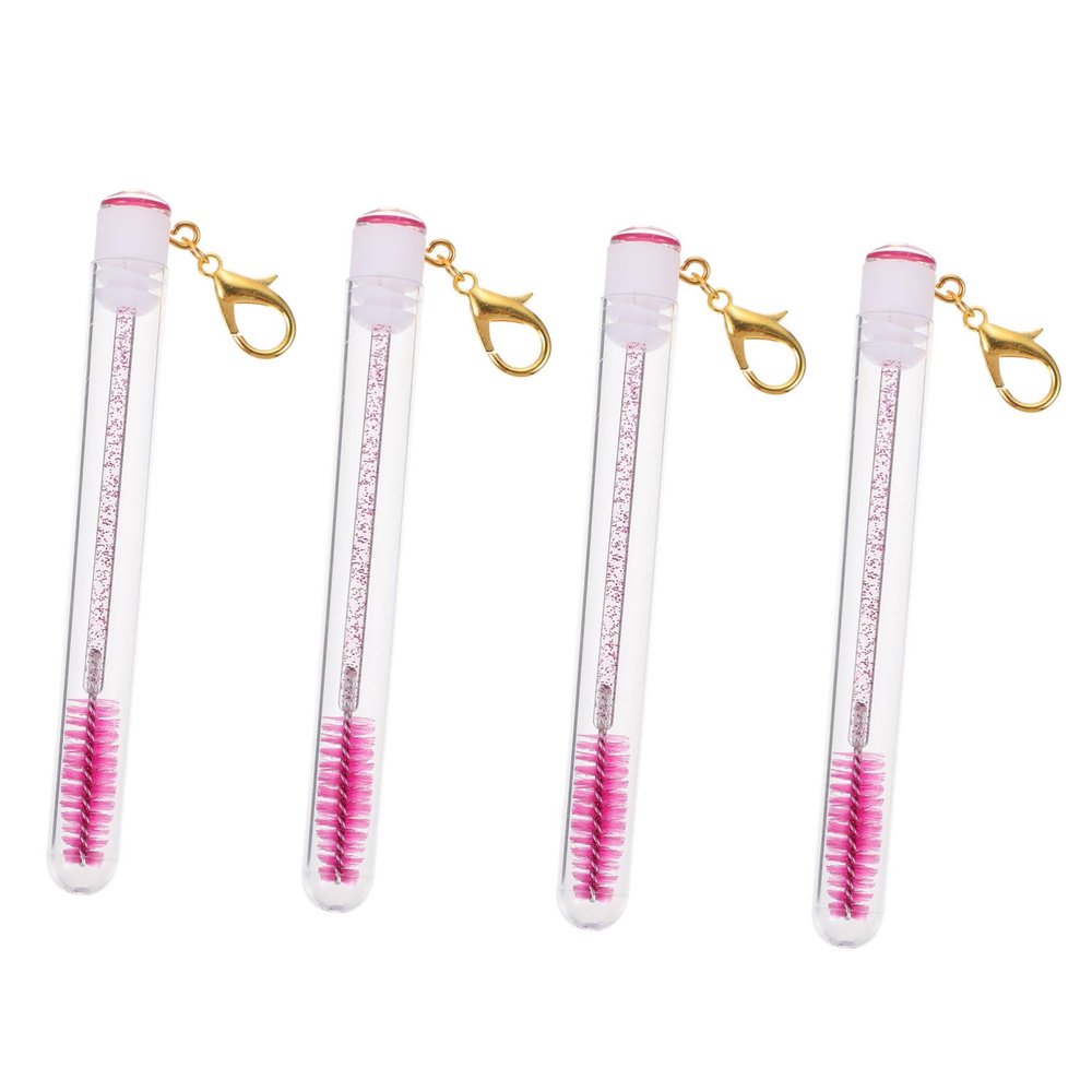 BELLIFFY 4pcs Portable Eyelash Brush Tubes with Keychain Long Mascara Wands for Eyelashes and Eyebrows Sparkling Rhinestone Design for Makeup Artists and Everyday Use