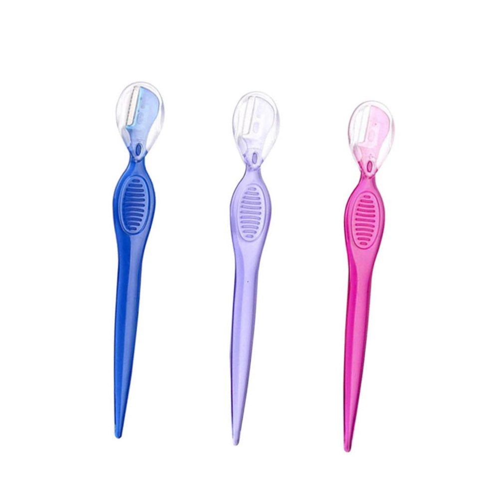 OHPHCALL 3pcs Stainless Steel Eyebrow Razors for Women Portable Eyebrow Trimmers with Non-slip Grip Travel-friendly Beauty Makeup Tools Transparent Purple Color