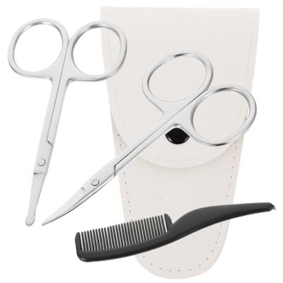 Gogogmee 4pcs Beard and Mustache Grooming Kit Stainless Scissors Set with Nose Hair Trimmer and White Leather Comb for Home and Professional Use