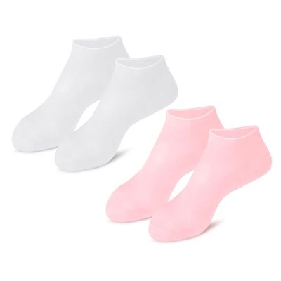AUTSUPPL 2pairs Moisturizing Foot Care Socks for Softening Dry Cracked Skin of Exfoliating Spa Socks White Pink for Hydrating Callus Removal