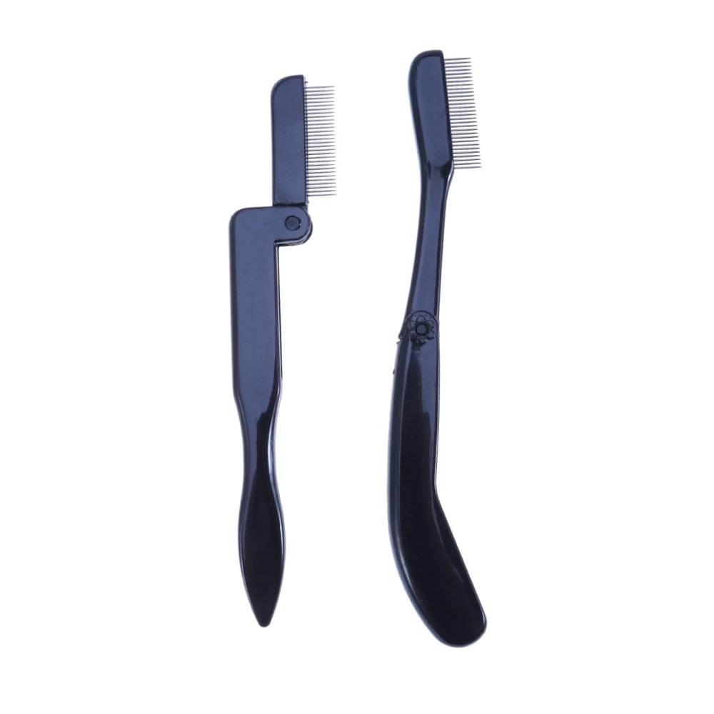 AUTSUPPL 2pcs Foldable Eyebrow Lash Comb Fine Tooth Stencil Brush Plastic Handle Curved Stainless Steel for Separating Lashes