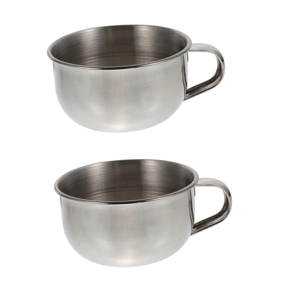 Healeved 2pcs Stainless Steel Shaving Bowl Handle Men's Shaving Bubbling Vessel for Easy Creation for Home and Barber Use
