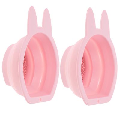 WOONEKY 2pcs Bunny-shaped Silicone Makeup Brush Cleaner Folding Design for Easy Storage Multipurpose Hanging Cleaner for Makeup Brushes Sponges and Chic and Decorative
