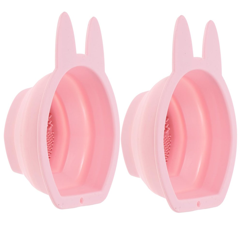WOONEKY 2pcs Bunny-shaped Silicone Makeup Brush Cleaner Folding Design for Easy Storage Multipurpose Hanging Cleaner for Makeup Brushes Sponges and Chic and Decorative