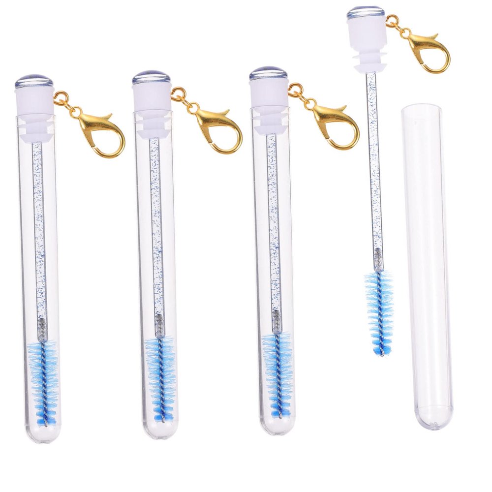 FOYTOKI 4pcs Lash Wand Keychain Brush Set Acrylic Eyelash Brush for Mascara Makeup Tool Portable Eyelash Tube