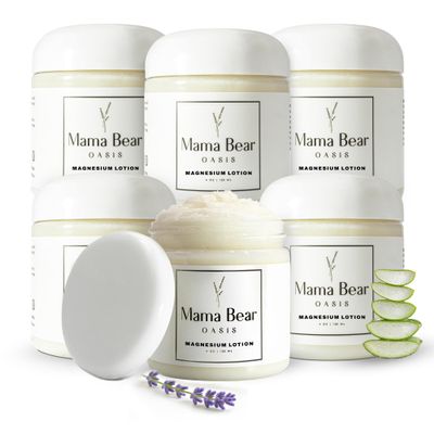 Mama Bear Oasis Lotion - Magnesium Cream - Lavender Magnesium Lotion for Foot, Hands, Legs, Toes Includes Arnica, Vitamin B6, Aloe Vera, MSM (Pack of 6)