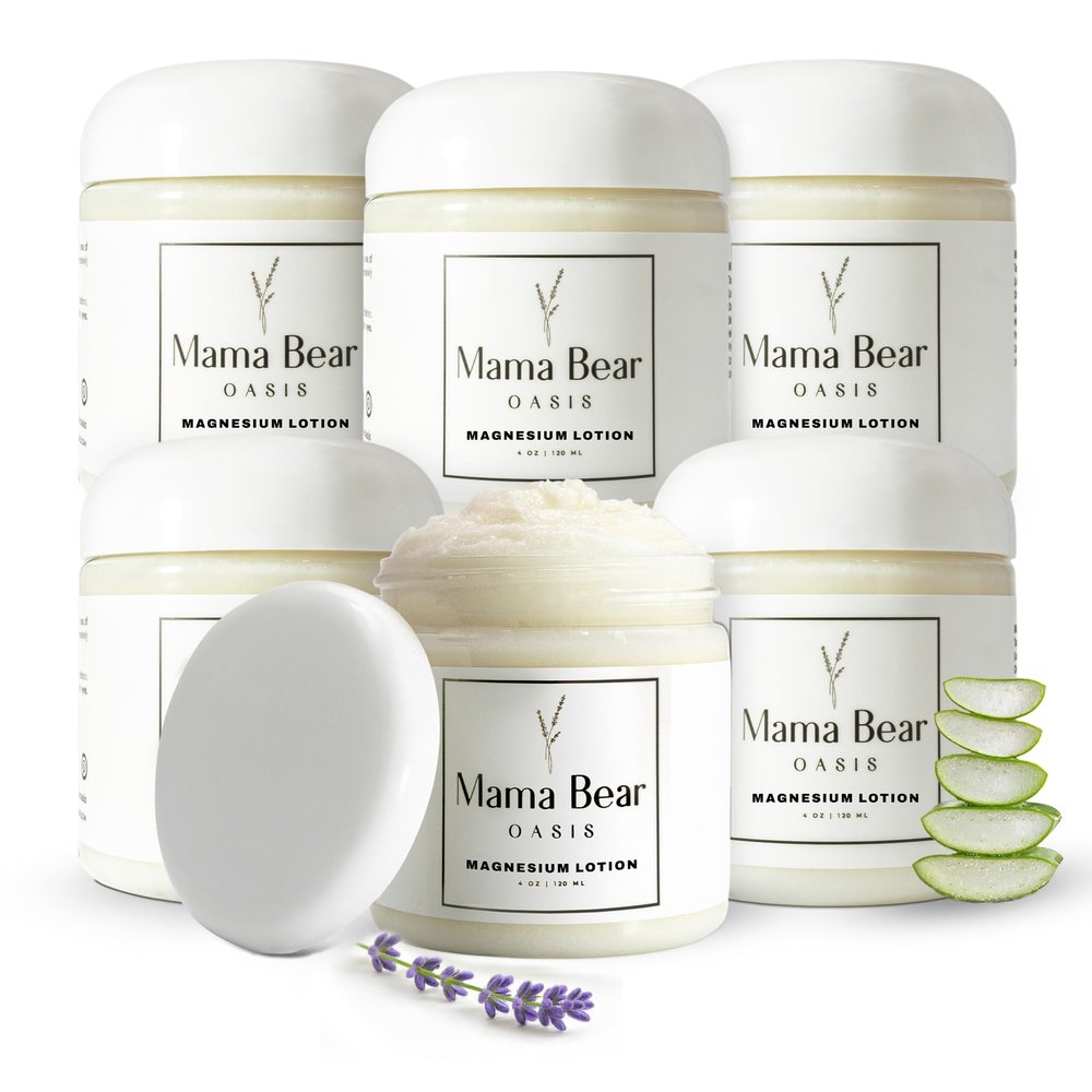Mama Bear Oasis Lotion - Magnesium Cream - Lavender Magnesium Lotion for Foot, Hands, Legs, Toes Includes Arnica, Vitamin B6, Aloe Vera, MSM (Pack of 6)