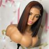 oulaer Short Bob Bone Straight Ombre 1b/4 Colored Wig Honey Blonde 13x6 HD Transparent Lace Front Human Hair Glueless Wig Brazilian Hair 150% Density 16Inch view 1
