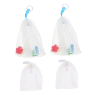 WOONEKY 4pcs Facial Foaming Nets for Cleansing Portable Exfoliating Mesh Soap Pouches for Handmade and Cosmetic Soaps for Daily Face Wash and Shower Use