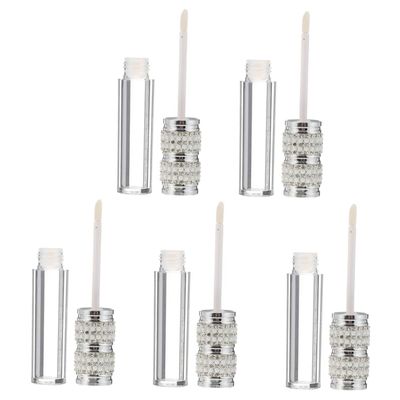 MERRYHAPY 5pcs Rhinestone Lip Gloss Holder Round Diamond Empty Lipstick Bottles for Women Travel-friendly Lightweight Makeup Container for Lip Gloss and Oil Storage