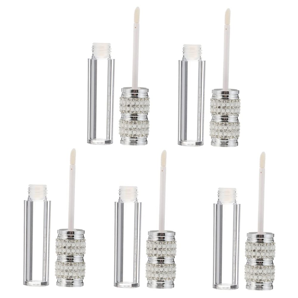 MERRYHAPY 5pcs Rhinestone Lip Gloss Holder Round Diamond Empty Lipstick Bottles for Women Travel-friendly Lightweight Makeup Container for Lip Gloss and Oil Storage