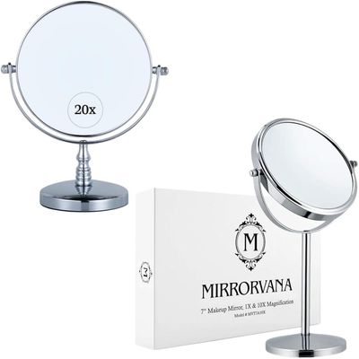 10X/1X Magnifying Makeup Mirror with Stand for Tabletop, Bedroom Vanity Desk, and Bathroom & 20x/1x Double Sided Magnifying Vanity Makeup Mirror for Desk and Countertop with Stand Bundle