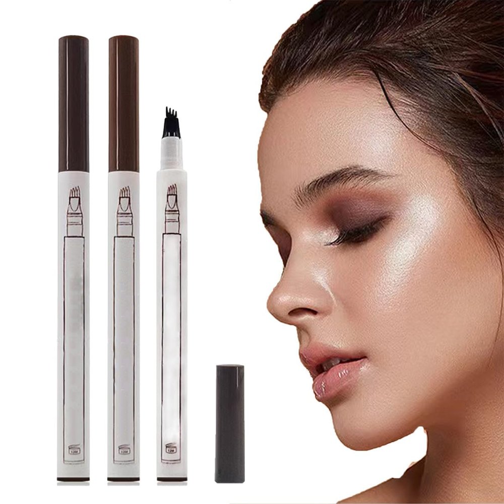 2024 Upgraded 3D Microblading Pencil, Natural Eyebrow Eyebrow Pencil, 4 Head Eyebrow Pencil, 2pcs 3D Magic Microblading Eyebrow Pencil, Dark brown waterproof long-lasting makeup (grey)