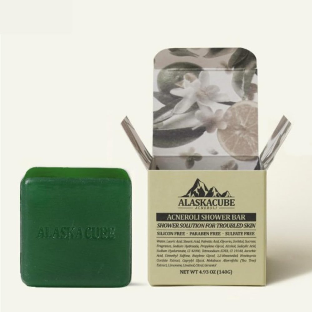 Alaskacube Acneroli Shower Bar Bath Soap Citrus Lemon Mandarin Scent Total Solution for Troubled Skin with Salicylic Acid and Teatree Extract, Rich Foam | Body Wash, Shampoo for Men and Women 4.93oz