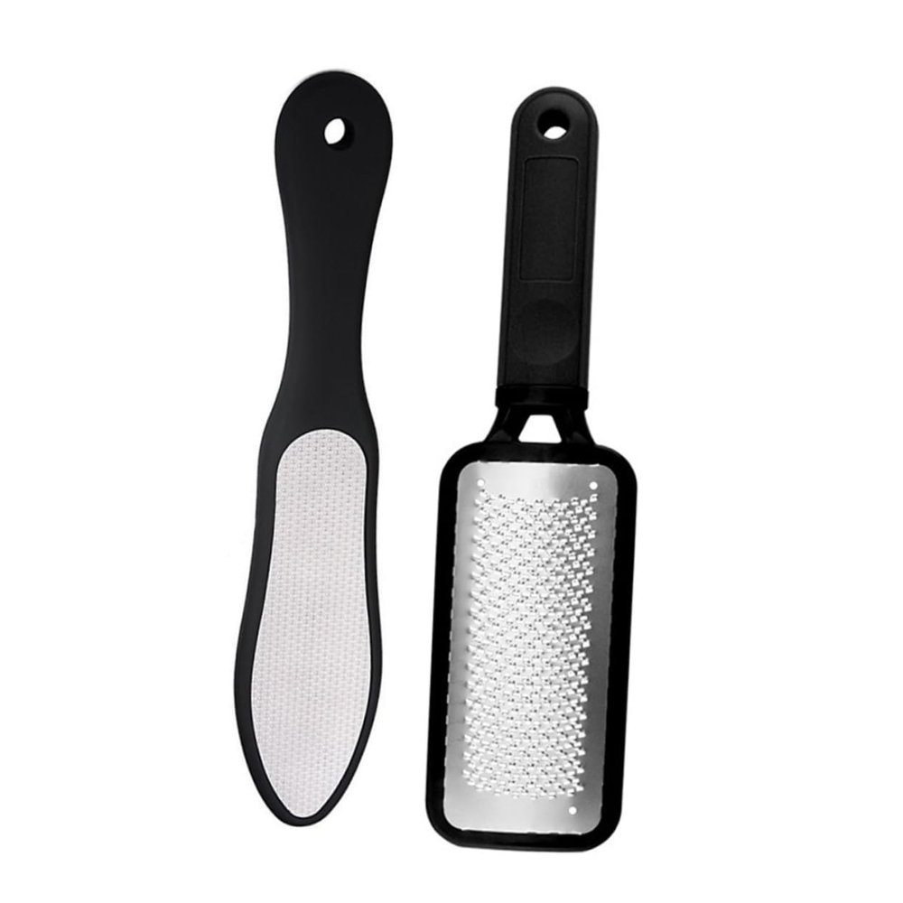 CANIGHT 2pcs Stainless Steel Double Sided Foot File for Pedicure Remover Tool and Ergonomic Non- Handle for Easy Dead Skin Removal