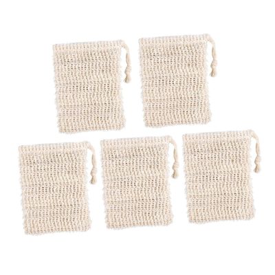 BELLIFFY 5pcs Plant Jute Mesh Soap Bag Shower Soap Saver Pouch Drawstring Light Yellow Soft Exfoliating Material Easy to Use
