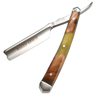 Naked Armor Griflet Straight Razor - Shave Ready Japanese Stainless Steel Straight Razors for Men with Sandalwood Scale, Case Included, Close Shave