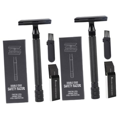 WOONEKY 2sets Men Safety Razor Kit Double-edge Razor Blades Manual Shaving Cutter for Beard Face Leg Travel