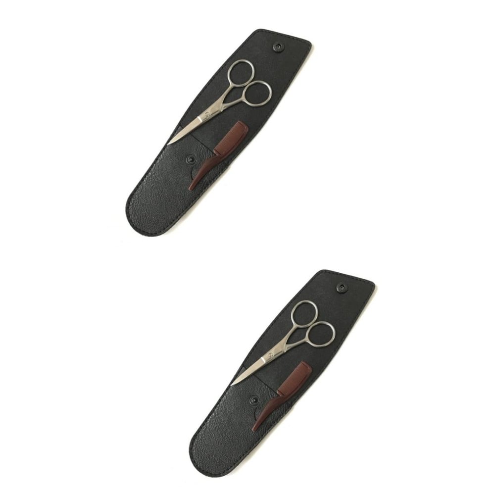 Healeved 2 Sets Professional Beard Scissors Eyebrow Trimmer Cutting Kit Stainless Steel Shear Haircut Tools Portable for Men
