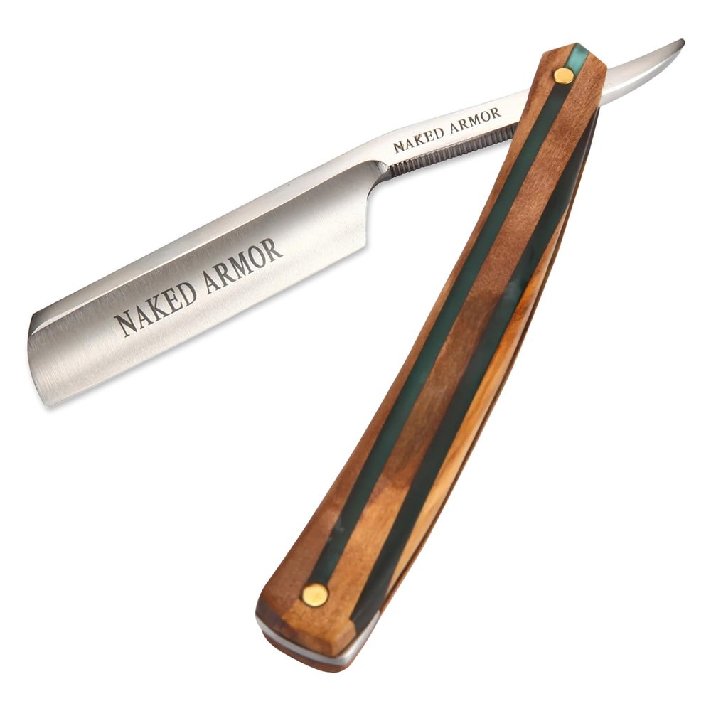 Naked Armor Lac Straight Razor - Shave Ready Japanese Steel Straight Razors for Men with Sandalwood Scale, Case Included, Close Shave