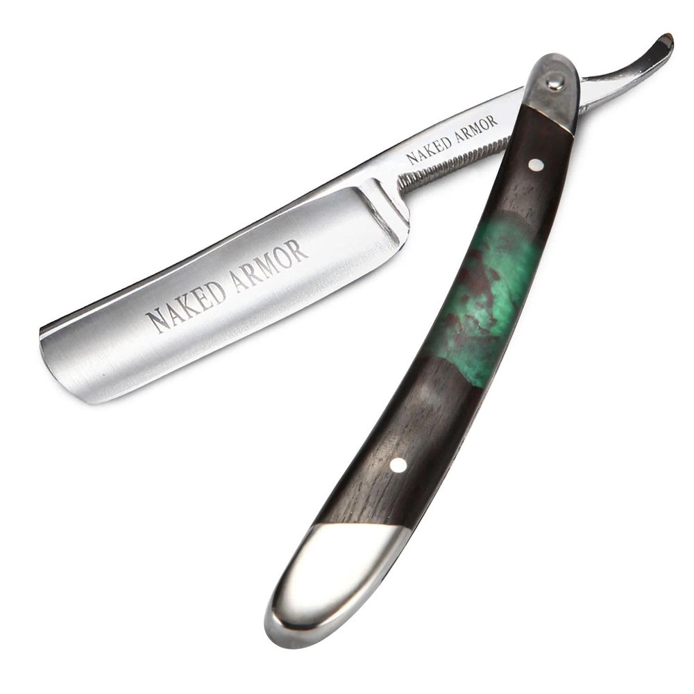 Naked Armor Mador Straight Razor - Shave Ready Japanese Steel Straight Razors for Men with Ebony Wood Scale, Case Included, Close Shave