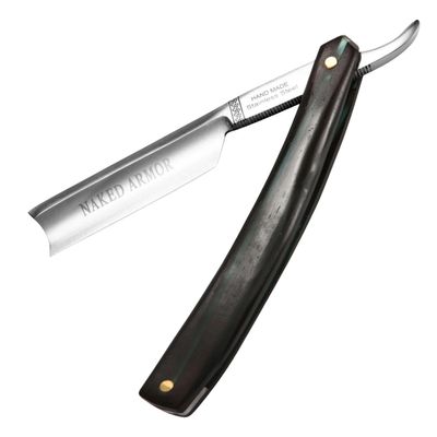 Naked Armor Dodinel Straight Razor - Shave Ready Japanese Stainless Steel Straight Razors for Men with Ebony Wood Scale, Case Included, Close Shave