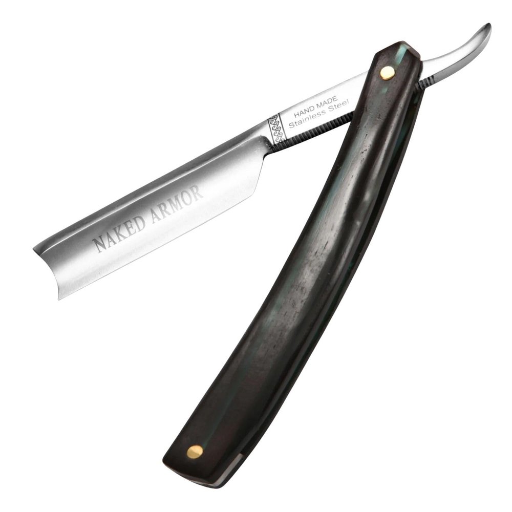 Naked Armor Dodinel Straight Razor - Shave Ready Japanese Stainless Steel Straight Razors for Men with Ebony Wood Scale, Case Included, Close Shave