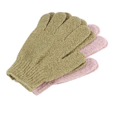 SOESFOUFU 2pairs Exfoliating Bath Gloves of Five-finger Body Wash Scrubbers for Deep Cleansing and Back Massage for Men Women and Students Pink and Green