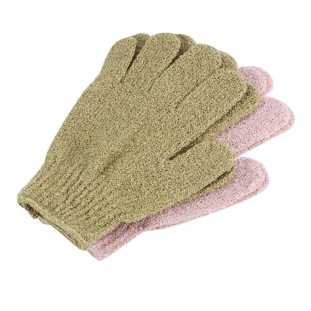 SOESFOUFU 2pairs Exfoliating Bath Gloves of Five-finger Body Wash Scrubbers for Deep Cleansing and Back Massage for Men Women and Students Pink and Green