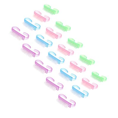 FOYTOKI 20pcs Nail Double Sided Brush Manicure Cleaning Brush Plastic Bristles Nail Art Dust Small Sheep Horn Shape Random Color