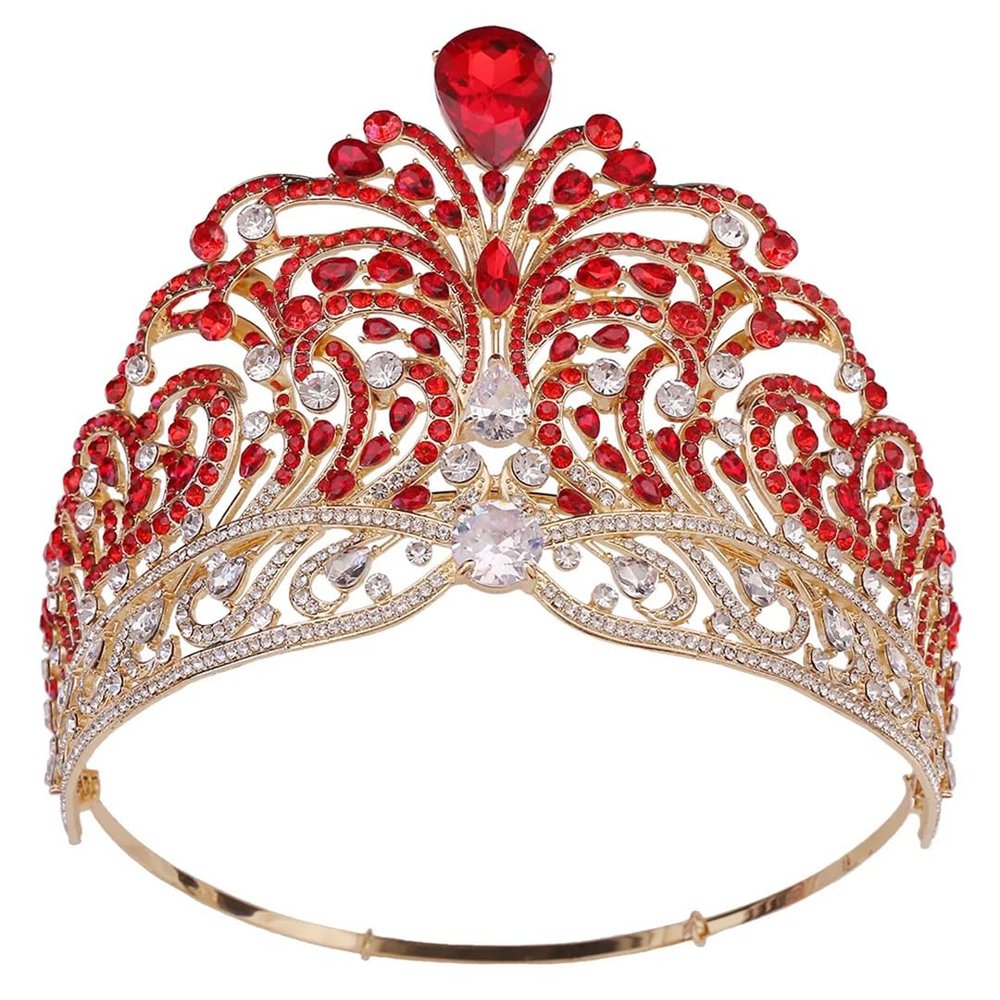 Wvapzxx Colorful Miss Universe Crown Full Circle Large Crown Adjustable Bridal Zircon Big Crowns