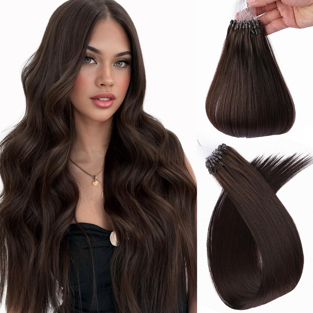 MioYio Microlink Hair Extensions Human Hair 2 Medium Brown 30g/43s/Pack 14inch Microbead Micro Loop Hair Extensions Real Human Soft and Glossy Longer Life