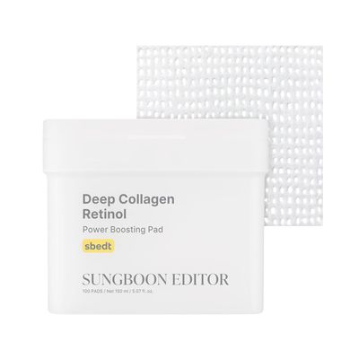 SUNGBOON Editor Deep Collagen Retinol Power Boosting Pads | Deep Hydration, Skin Elasticity for Dry Skin, Wrinkles, Korean Moisturzier, Korean Skincare, Toner Pads - 100 Count