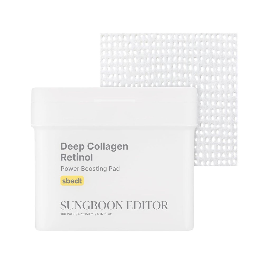 SUNGBOON Editor Deep Collagen Retinol Power Boosting Pads | Deep Hydration, Skin Elasticity for Dry Skin, Wrinkles, Korean Moisturzier, Korean Skincare, Toner Pads - 100 Count