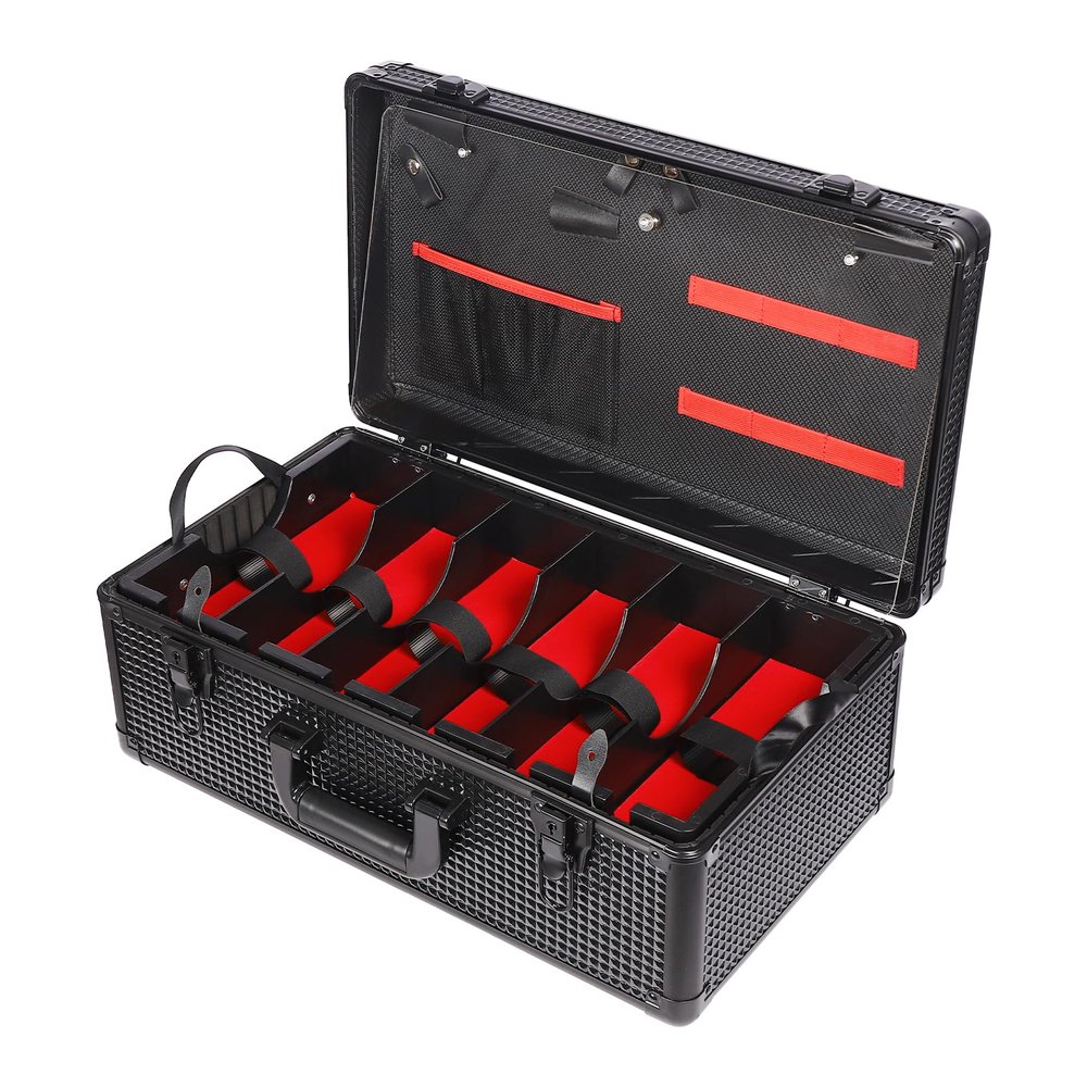 DYRABREST Professional Barber Tool Organizer Case, Portable Aluminum Alloy Makeup and Hairdressing Case with 2-Tier Storage, Lockable Travel Barber Case for Scissors, Clippers, and Makeup Supplies
