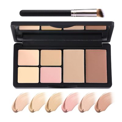 6 Colors Correcting Concealer Palette, Waterproof Long Lasting Full Coverage Contouring Foundation Concealer Palette, Makeup Cream Contour Highlighting Concealer Palette Makeup Kit with Brush#02