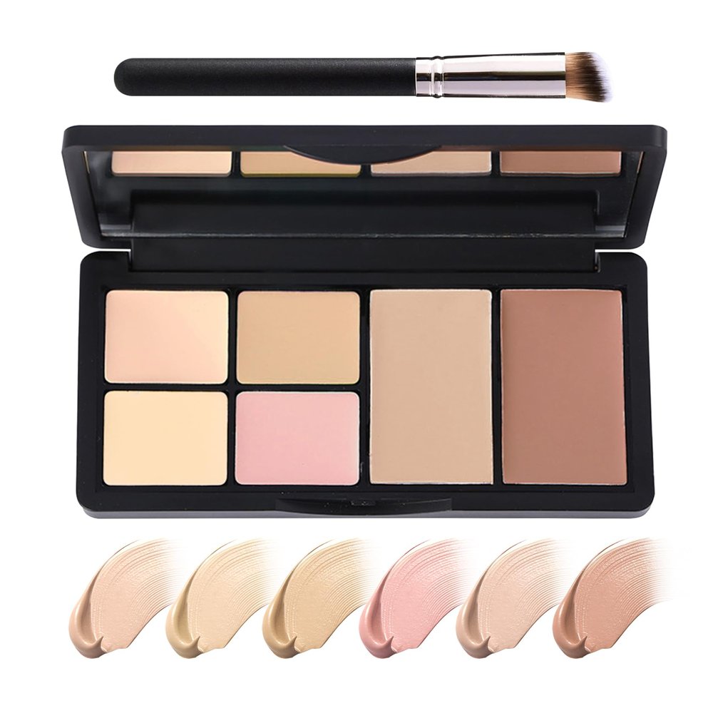 6 Colors Correcting Concealer Palette, Waterproof Long Lasting Full Coverage Contouring Foundation Concealer Palette, Makeup Cream Contour Highlighting Concealer Palette Makeup Kit with Brush#02