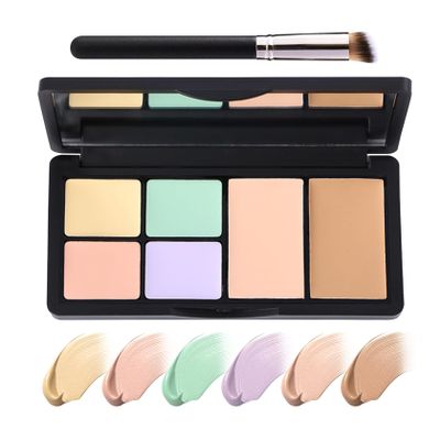 6 Colors Correcting Concealer Palette, Waterproof Long Lasting Full Coverage Contouring Foundation Concealer Palette, Makeup Cream Contour Highlighting Concealer Palette Makeup Kit with Brush#01