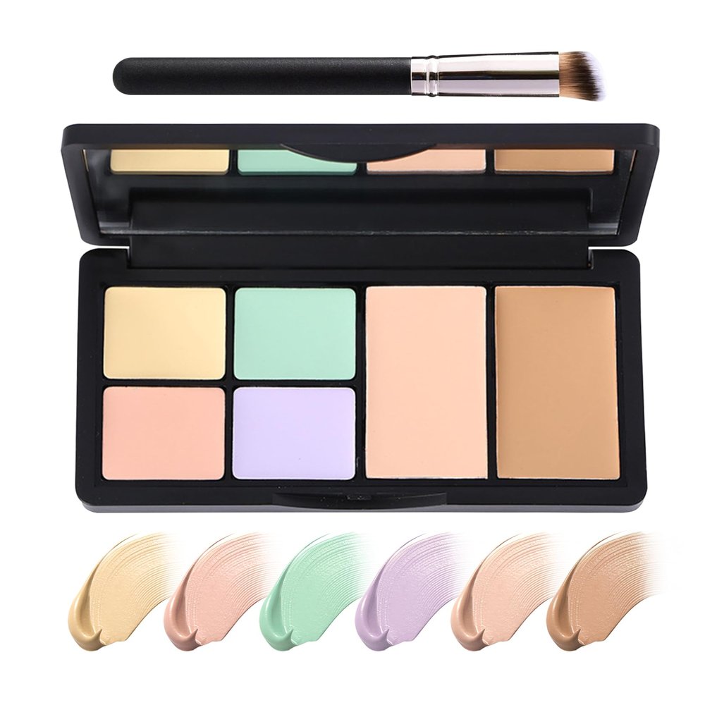 6 Colors Correcting Concealer Palette, Waterproof Long Lasting Full Coverage Contouring Foundation Concealer Palette, Makeup Cream Contour Highlighting Concealer Palette Makeup Kit with Brush#01