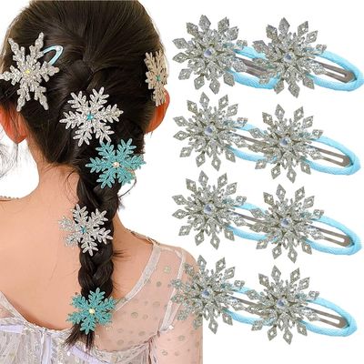 8PCS Snowflake Hair Clip Blue White Christmas Hair Accessories for Women Xmas Bow Hair Clip Festive Snowflake Hairpins Holiday Hair Accessory Party Gifts Silver