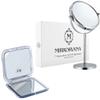 10X/1X Magnifying Makeup Mirror with Stand for Tabletop, Bedroom Vanity Desk, and Bathroom & 10X Magnifying Makeup Mirror for Travel -Portable, Handheld Compact Mirror for Women Bundle view 1