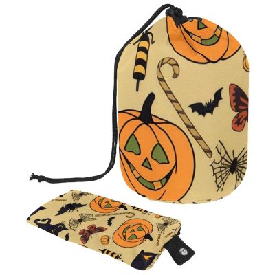 2PCS Cartoon Halloween Pumpkin-341 Travel Cosmetic Bag Makeup Organizer Bag Bathroom Cases Toiletry Bag with Drawstring (Cylindrical bag and small bag)