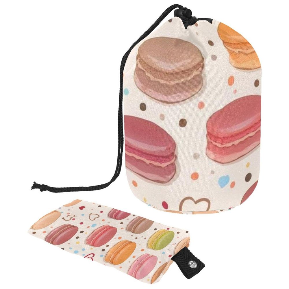 2PCS Colorful Art Desserts-565 Travel Cosmetic Bag Makeup Organizer Bag Bathroom Cases Toiletry Bag with Drawstring (Cylindrical bag and small bag)