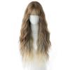 Aefuizey Women's Blonde Brown Teased Beige Long Wavy Curly Wig with Bangs, Fluffy and Natural view 1